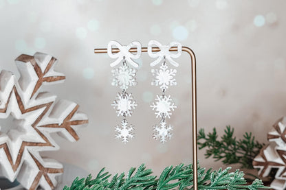 Snowflake Dangle Earrings SVG | Layered Winter Bow Earring Laser Cut File for Glowforge xTool | Christmas Jewelry Making Template