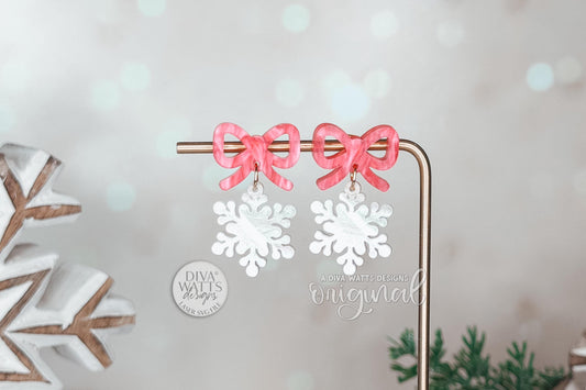 Snowflake Bow Earrings SVG | Layered Christmas Earring Laser Cut File for Glowforge xTool | Holiday Jewelry SVG for Winter Crafts