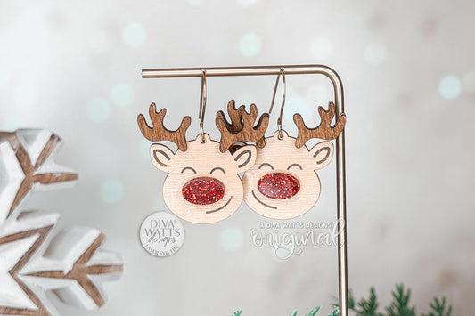 Reindeer Earrings SVG | Layered Christmas Earring Laser Cut File for Glowforge xTool | Holiday Jewelry SVG for Winter Crafts