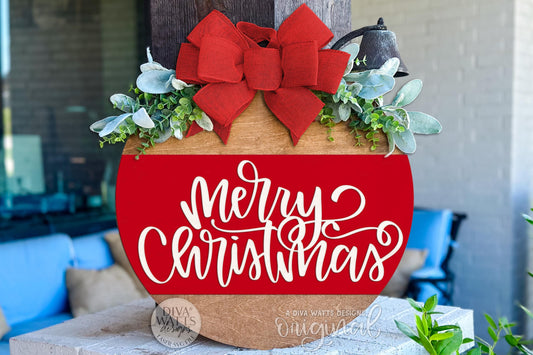 Merry Christmas Round Door Hanger SVG | Layered Holiday Laser Cut File for Glowforge xTool | Christmas Porch Sign Digital Download