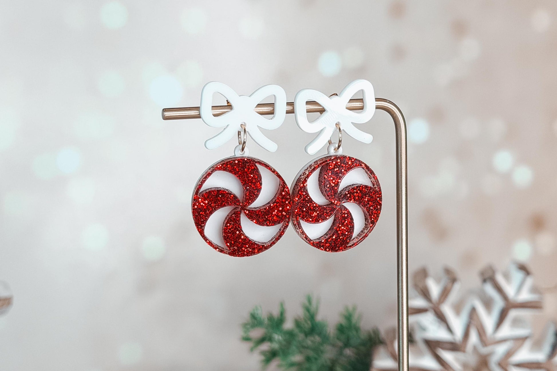 Peppermint Candy Earrings SVG | Layered Christmas Earring Laser Cut File for Glowforge xTool | Holiday Jewelry SVG for Winter Crafts