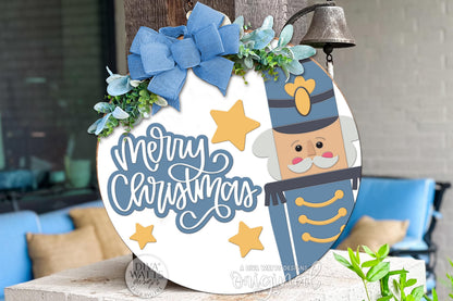 Merry Christmas Nutcracker SVG Round Door Hanger File for Laser Cutting – Layered Holiday Sign Design for Glowforge, xTool & OMTech
