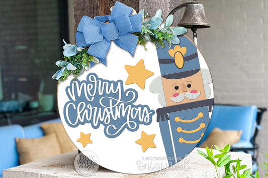 Merry Christmas Nutcracker SVG Round Door Hanger File for Laser Cutting – Layered Holiday Sign Design for Glowforge, xTool & OMTech