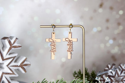 Jesus Cross Earrings SVG Laser Cut File | Christian Jewelry Template for Glowforge, xTool, OMTech | Faith Gift DIY Wood Earrings