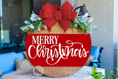 Merry Christmas Round Door Hanger SVG | Layered Laser Cut File for Glowforge xTool | Festive Holiday Porch Sign Digital Download