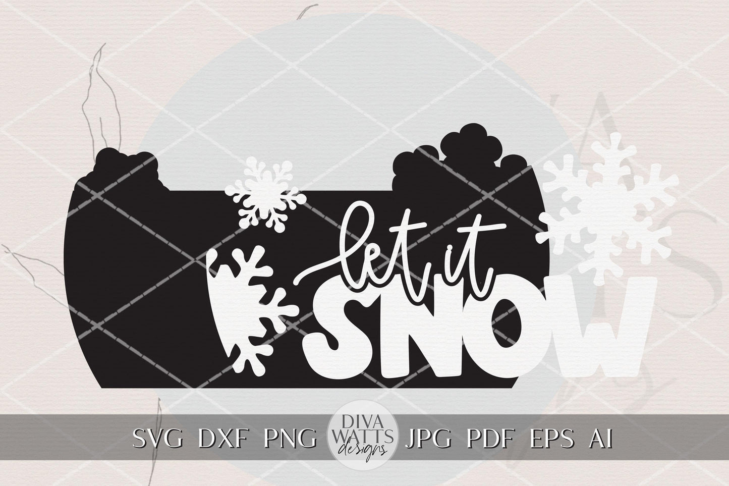 Let It Snow Round Door Hanger SVG | Layered Winter Snowflake Laser Cut File for Glowforge xTool OMTech | DIY Christmas Porch Sign