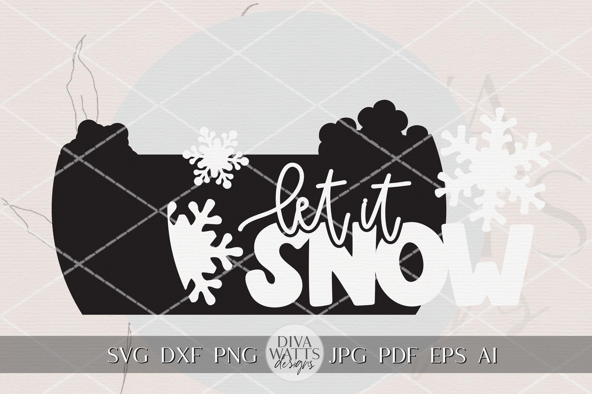 Let It Snow Round Door Hanger SVG | Layered Winter Snowflake Laser Cut File for Glowforge xTool OMTech | DIY Christmas Porch Sign