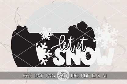 Let It Snow Round Door Hanger SVG | Layered Winter Snowflake Laser Cut File for Glowforge xTool OMTech | DIY Christmas Porch Sign