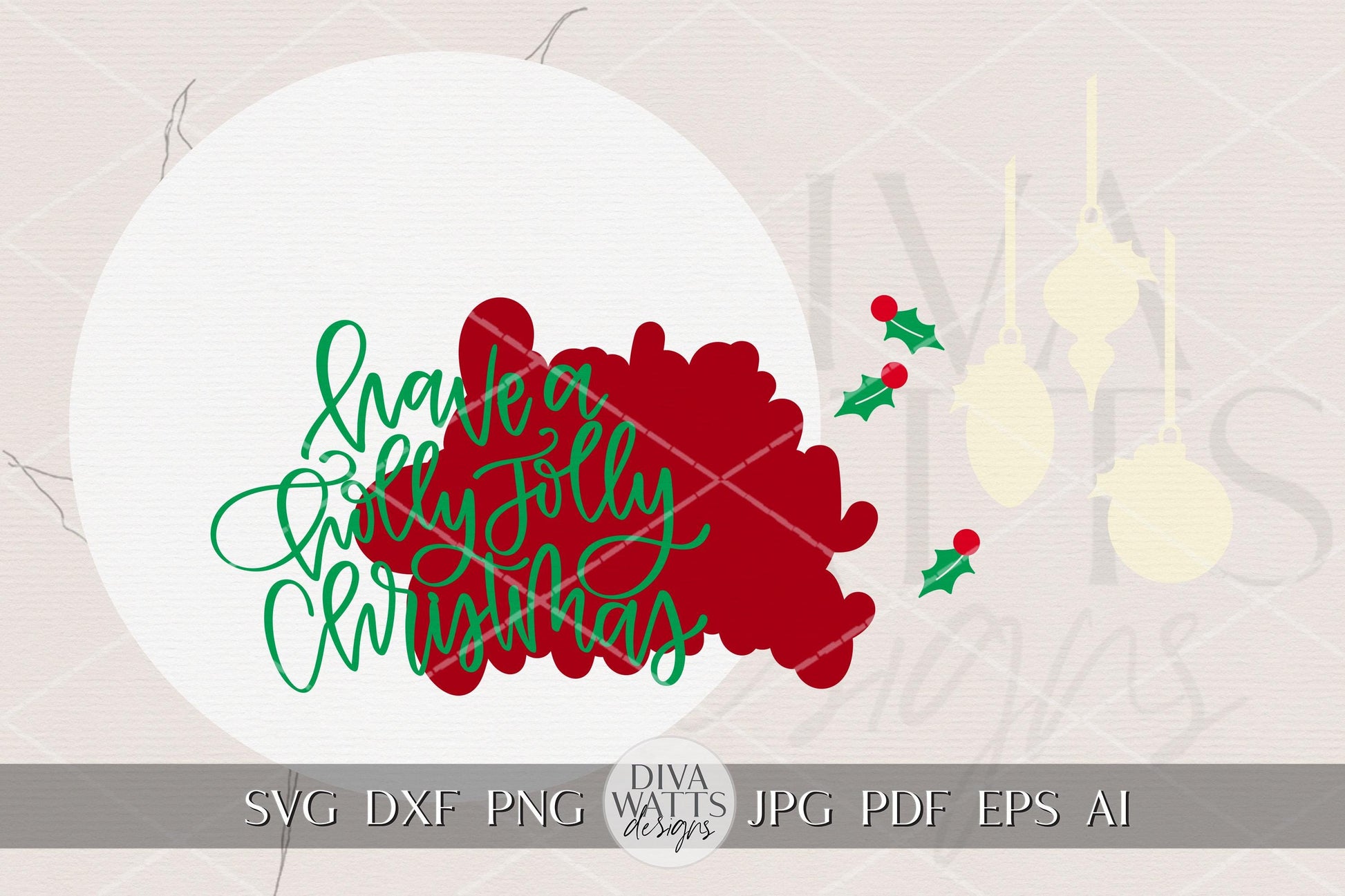 Have a Holly Jolly Christmas Round Door Hanger SVG | Layered Laser Cut File for Glowforge xTool OMTech | Holiday Porch Sign Digital Download