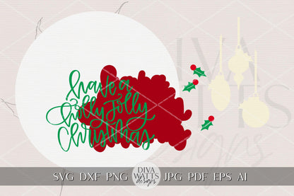 Have a Holly Jolly Christmas Round Door Hanger SVG | Layered Laser Cut File for Glowforge xTool OMTech | Holiday Porch Sign Digital Download