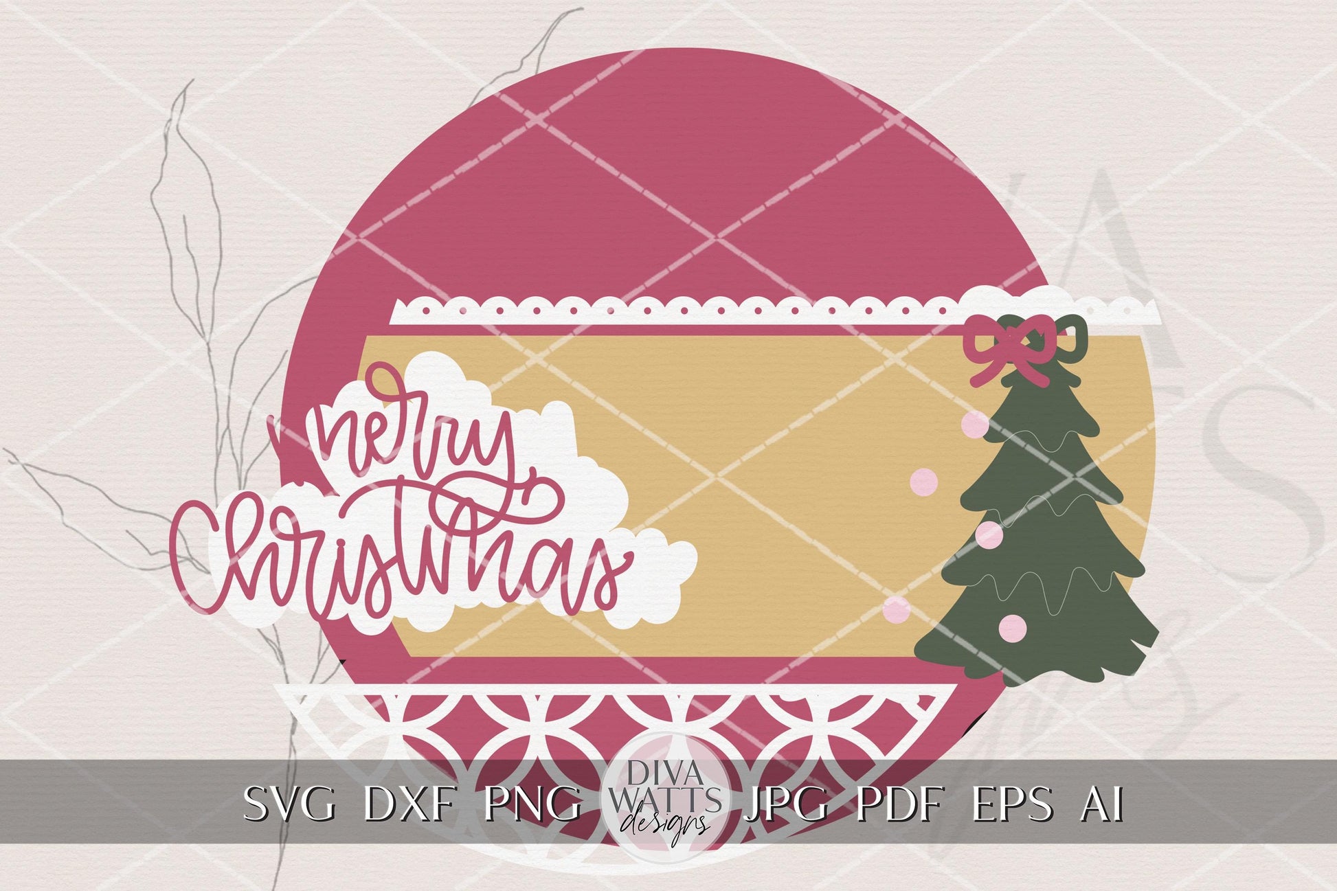 Merry Christmas Round Door Hanger SVG, Layered Ornament Sign File for Glowforge xTool OMTech, Holiday Laser Cut Template, DIY Porch Décor