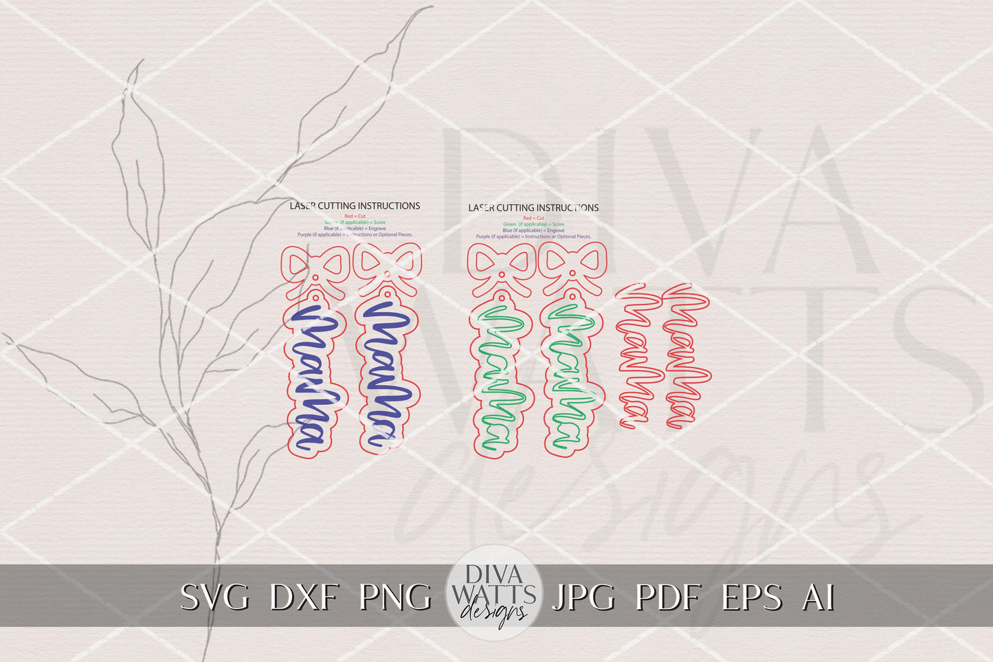 Mama Earrings SVG Laser Cut File – Layered Acrylic Earring Design with Optional Engraved Version for Glowforge, xTool, OMTech
