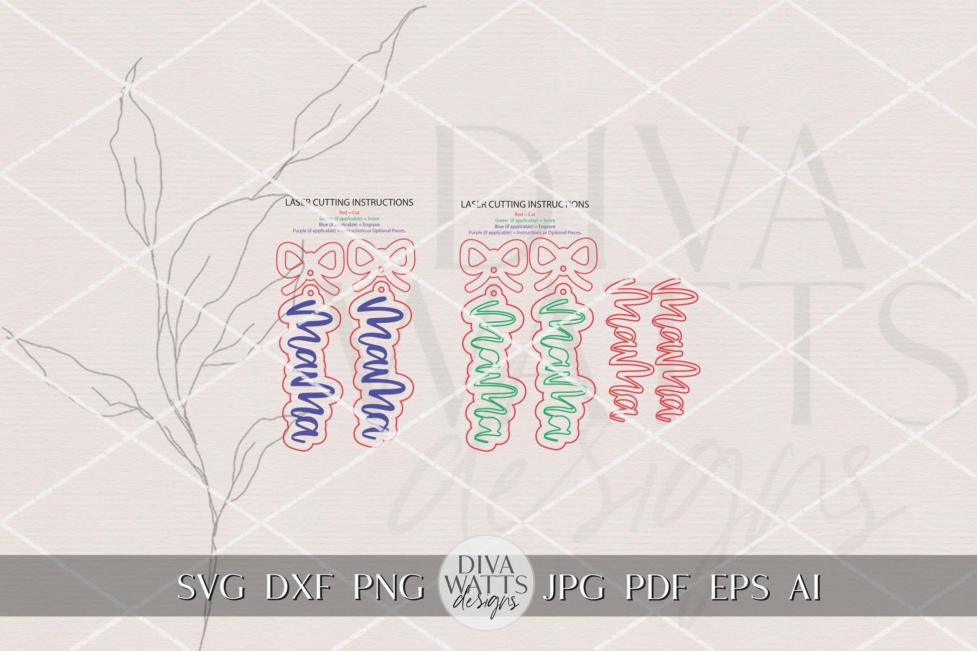 Mama Earrings SVG Laser Cut File – Layered Acrylic Earring Design with Optional Engraved Version for Glowforge, xTool, OMTech