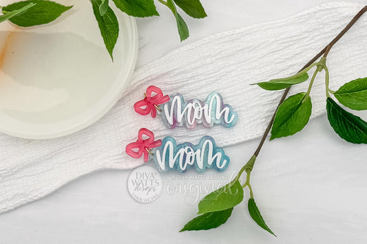 Mom Earrings SVG Laser Cut File – Layered Acrylic Earring Design with Optional Engraved Version for Glowforge, xTool, OMTech