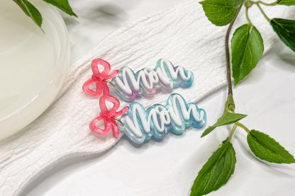 Mom Earrings SVG Laser Cut File – Layered Acrylic Earring Design with Optional Engraved Version for Glowforge, xTool, OMTech