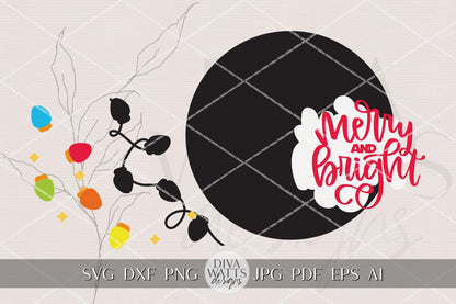 Merry and Bright Christmas Lights Round Door Hanger SVG | Layered Holiday Laser Cut File for Glowforge & xTool Décor Projects