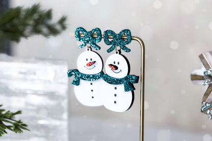 Snowman Earrings SVG | Winter Laser Cut Earring File for Glowforge xTool | Christmas Dangle Jewelry Design for Acrylic or Wood
