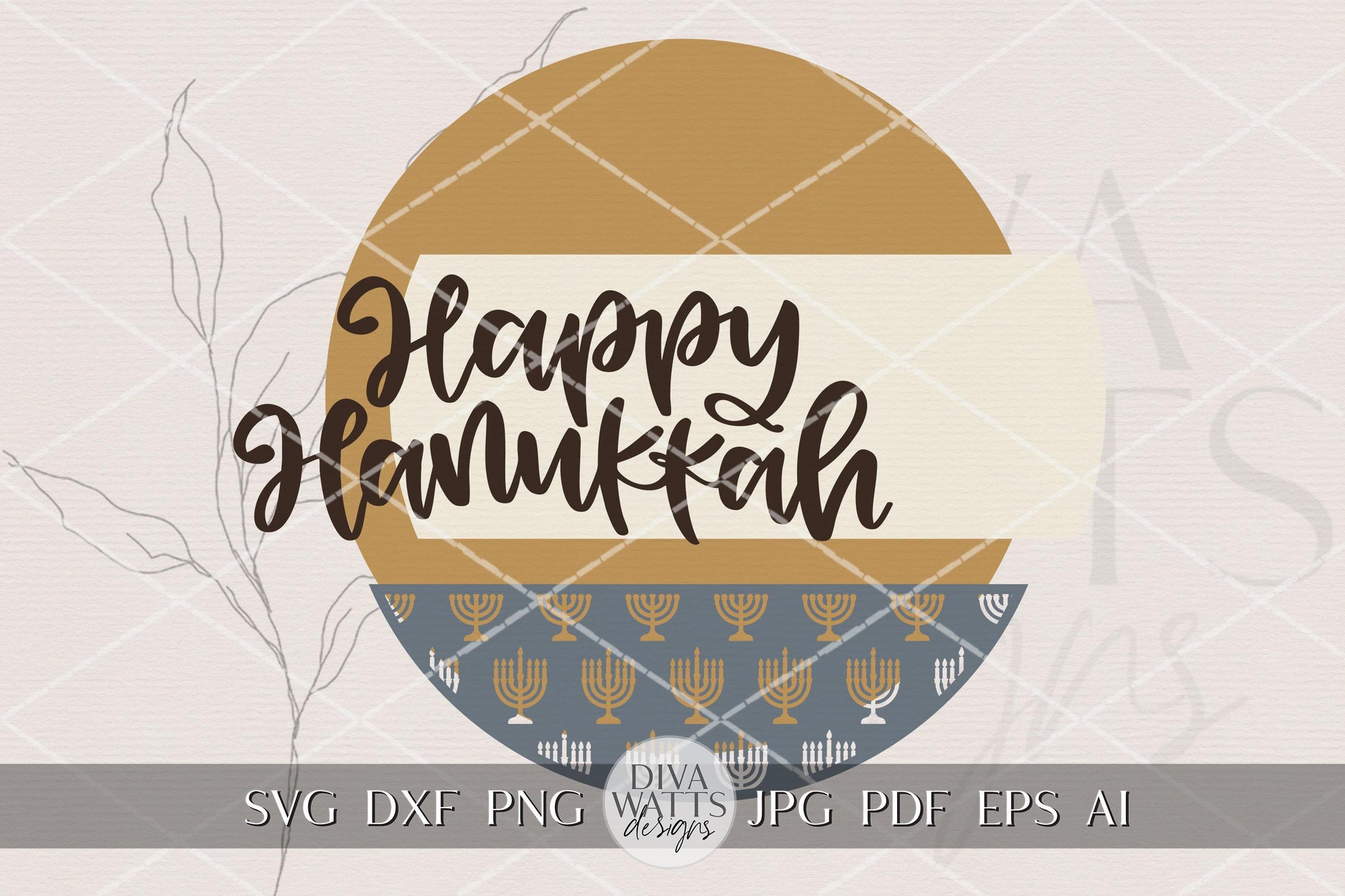 Happy Hanukkah Round Door Hanger SVG | Layered Laser Cut File for Glowforge xTool OMTech | Menorah Pattern Holiday Sign DIY