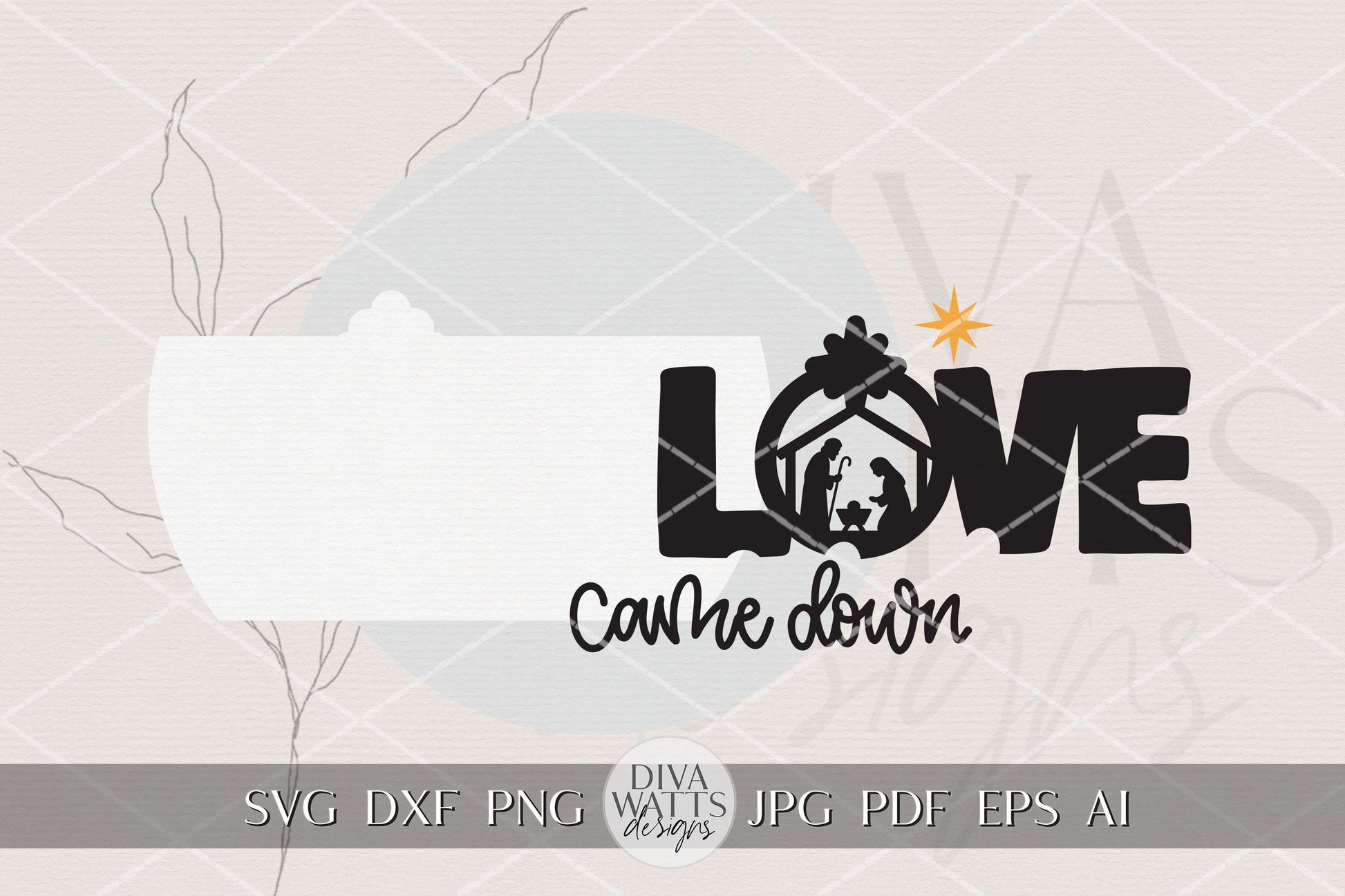 Love Came Down Nativity SVG | Christmas Round Door Hanger Laser Cut File for Glowforge xTool OMTech | Christian Holiday Porch Sign