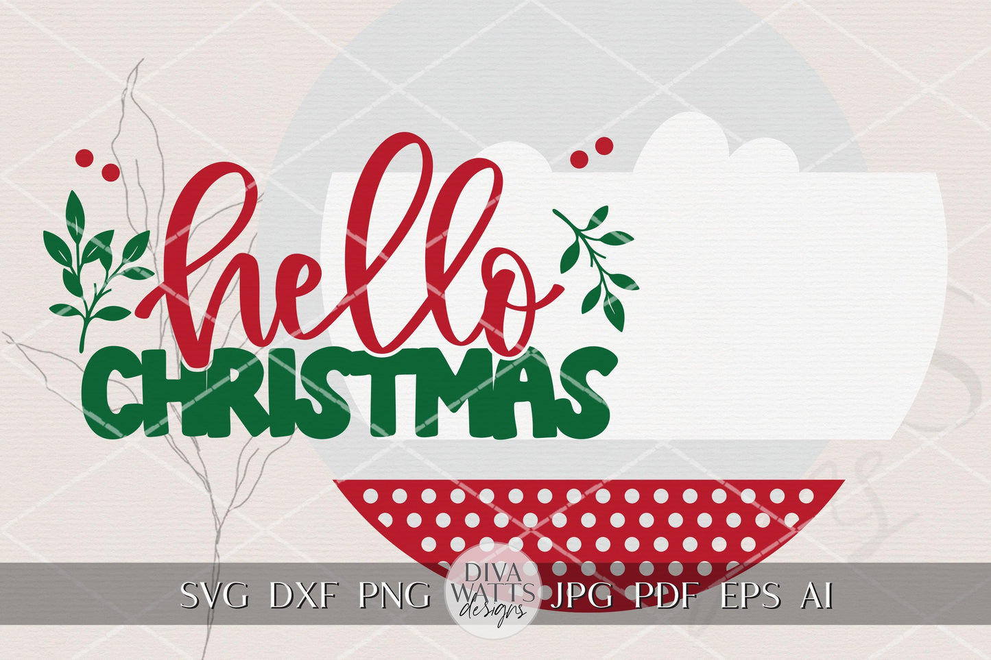 Hello Christmas Round Door Hanger SVG Glowforge File | Layered Holiday Laser Cut Ornament Sign for Porch Décor & DIY Craft Booths