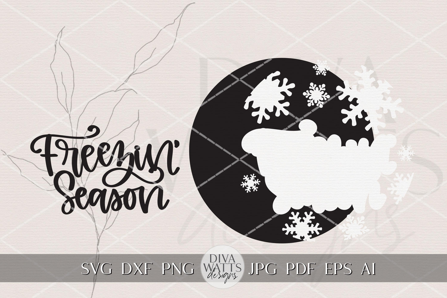 Freezin Season SVG Round Door Hanger File for Laser Cutting | Winter Porch Sign SVG | Snowflake Layered Sign | Glowforge xTool OMTech DIY