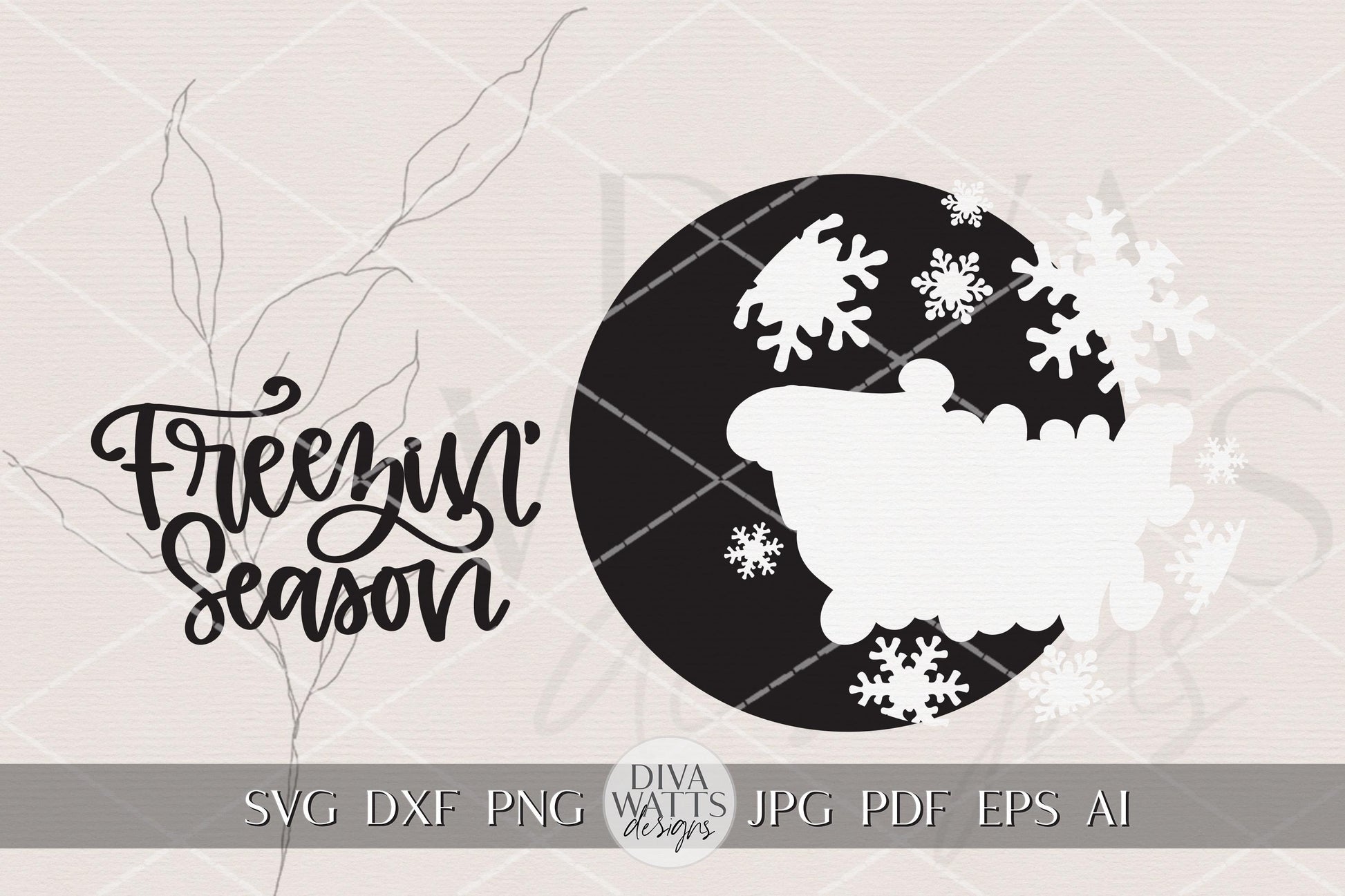 Freezin Season SVG Round Door Hanger File for Laser Cutting | Winter Porch Sign SVG | Snowflake Layered Sign | Glowforge xTool OMTech DIY