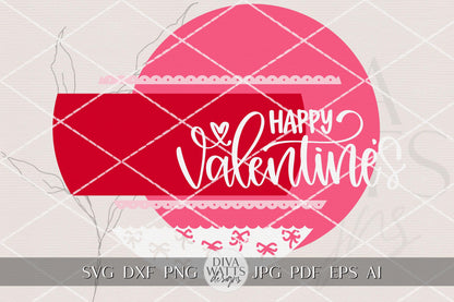 Happy Valentine’s Round Door Hanger SVG with Bow & Coquette Style | Layered Laser Cut File for Glowforge, xTool, OMTech Valentine Porch Sign