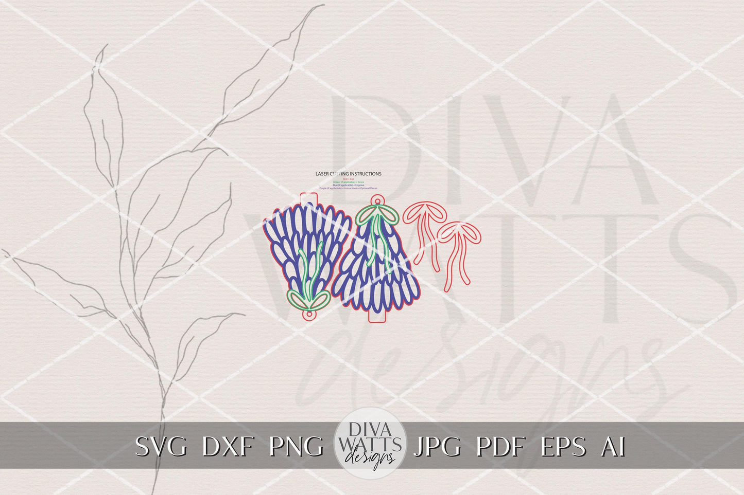 Christmas Tree Earrings SVG, Coquette Bow Holiday Earring Laser Cut File, Layered Ribbon Jewelry Design for Glowforge, xTool, OMTech