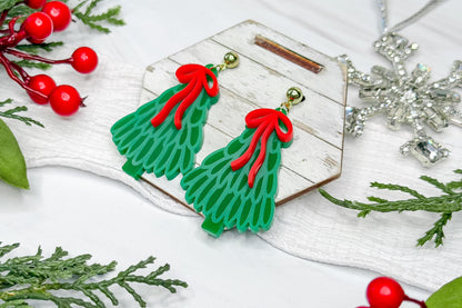 Christmas Tree Earrings SVG, Coquette Bow Holiday Earring Laser Cut File, Layered Ribbon Jewelry Design for Glowforge, xTool, OMTech