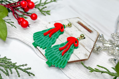 Christmas Tree Earrings SVG, Coquette Bow Holiday Earring Laser Cut File, Layered Ribbon Jewelry Design for Glowforge, xTool, OMTech