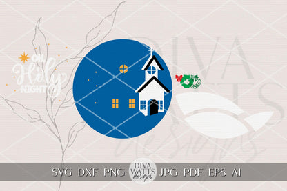 Oh Holy Night Church Round Door Hanger SVG | Nativity Christmas Laser Cut File for Glowforge, xTool & OMTech