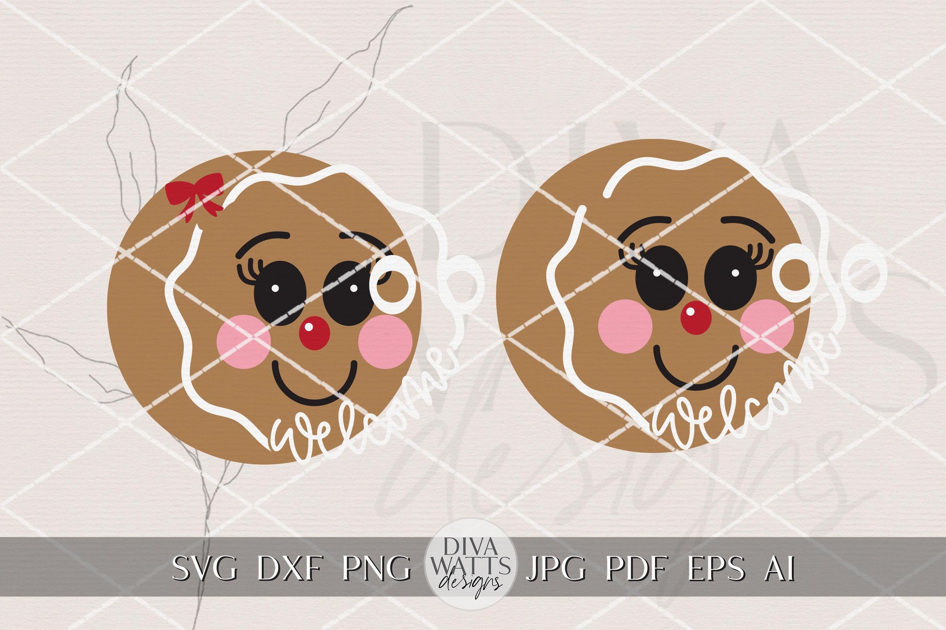 Gingerbread Welcome Door Hanger SVG | Christmas Round Sign | Cute Holiday Laser Cut File for Glowforge, xTool, OMTech & More