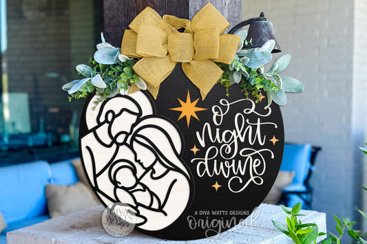 O Holy Night Divine Nativity Round Door Hanger SVG | Layered Christmas Laser Cut File for Glowforge xTool OMTech | Religious Holiday Sign