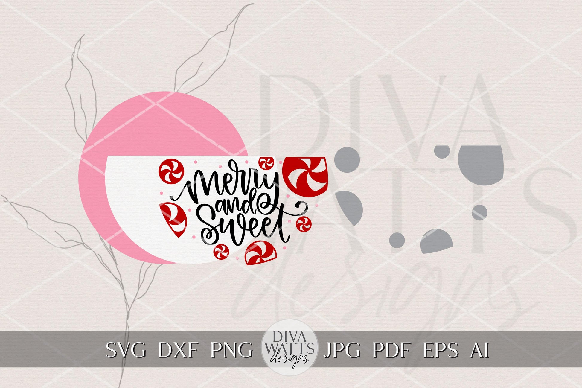Merry and Sweet Christmas Round Door Hanger SVG | Peppermint Candy Laser Cut File for Glowforge xTool | Holiday Porch Sign DIY Décor