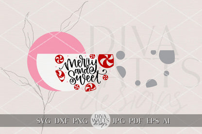 Merry and Sweet Christmas Round Door Hanger SVG | Peppermint Candy Laser Cut File for Glowforge xTool | Holiday Porch Sign DIY Décor