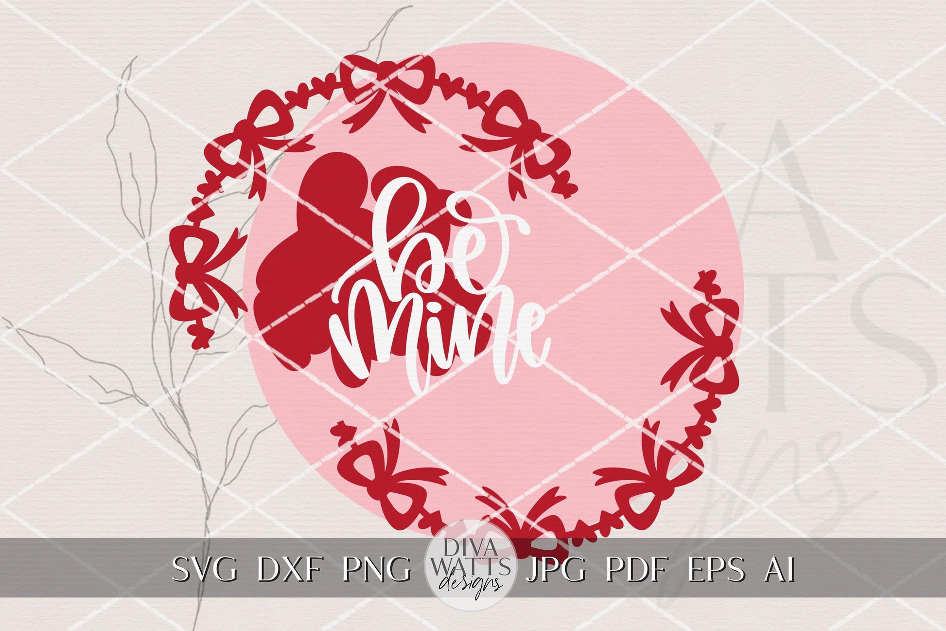 Be Mine Valentine Round Door Hanger SVG | Laser Cut File for Glowforge xTool OMTech | Layered Heart Bow Wreath Sign Digital Download