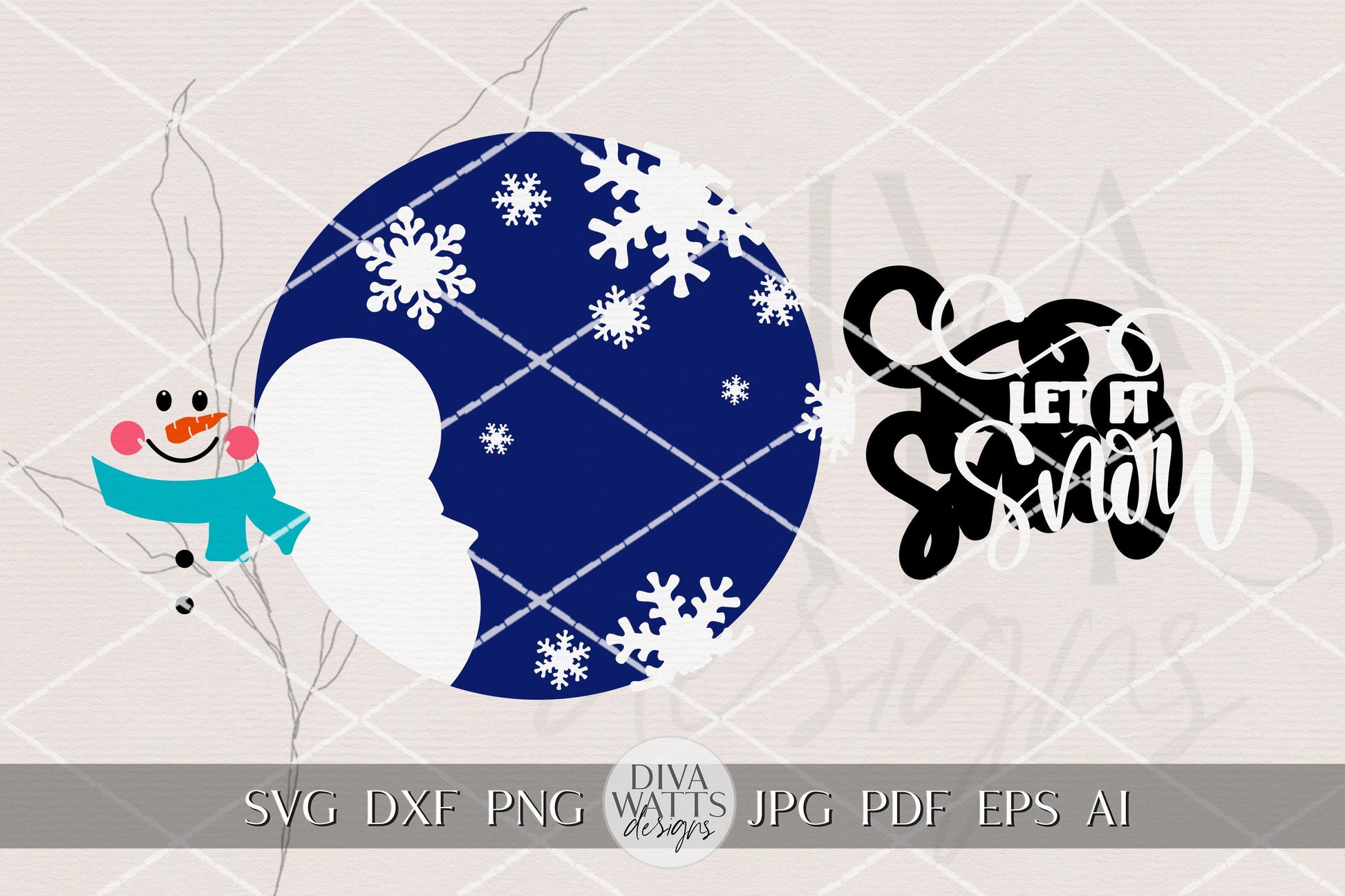 Let It Snow Snowman Round Door Hanger SVG | Winter Laser Cut File for Glowforge xTool | Christmas Porch Decor DIY Layered Sign