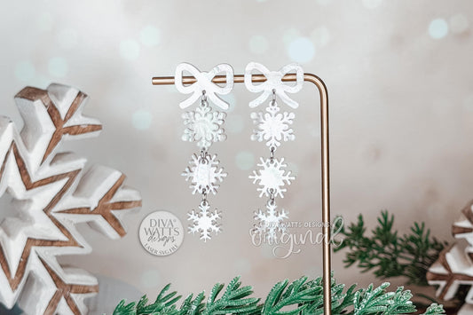 Snowflake Dangle Earrings SVG | Layered Winter Bow Earring Laser Cut File for Glowforge xTool | Christmas Jewelry Making Template