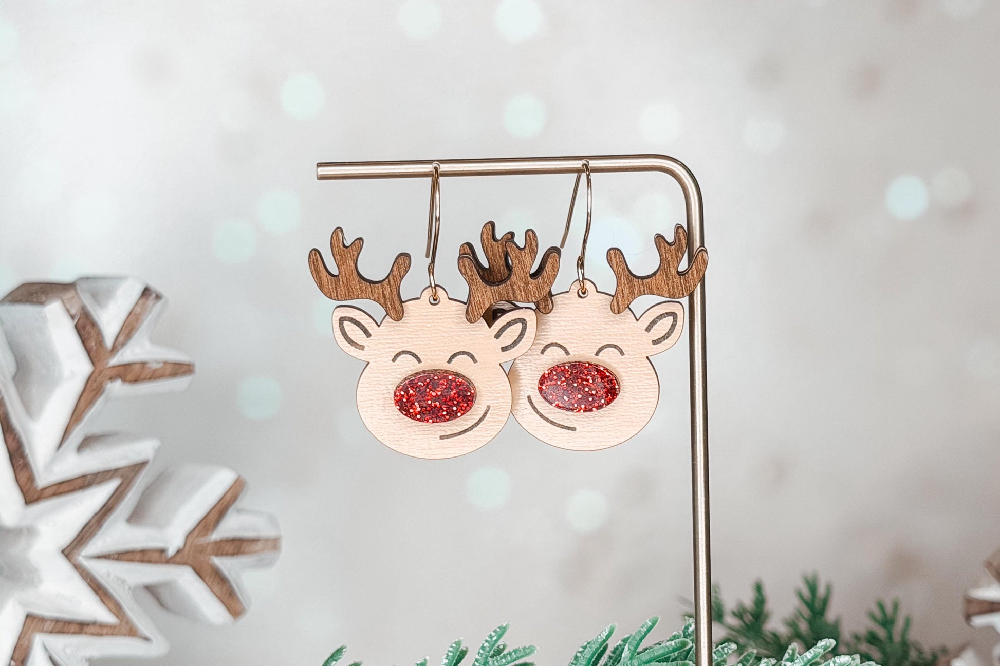 Reindeer Earrings SVG | Layered Christmas Earring Laser Cut File for Glowforge xTool | Holiday Jewelry SVG for Winter Crafts