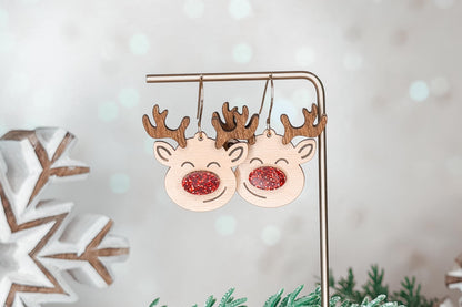 Reindeer Earrings SVG | Layered Christmas Earring Laser Cut File for Glowforge xTool | Holiday Jewelry SVG for Winter Crafts