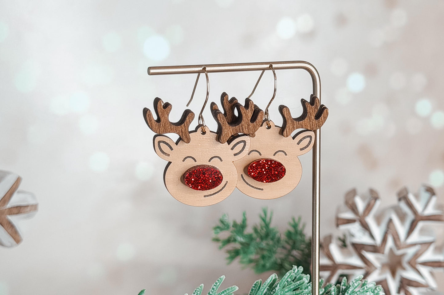 Reindeer Earrings SVG | Layered Christmas Earring Laser Cut File for Glowforge xTool | Holiday Jewelry SVG for Winter Crafts