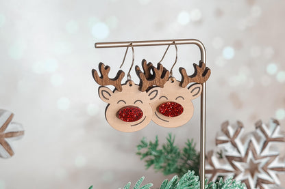 Reindeer Earrings SVG | Layered Christmas Earring Laser Cut File for Glowforge xTool | Holiday Jewelry SVG for Winter Crafts