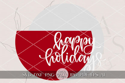 Happy Holidays Round Door Hanger SVG File for Laser Cutting | Christmas Porch Sign SVG | Layered Holiday Ornament Shape | Glowforge xTool