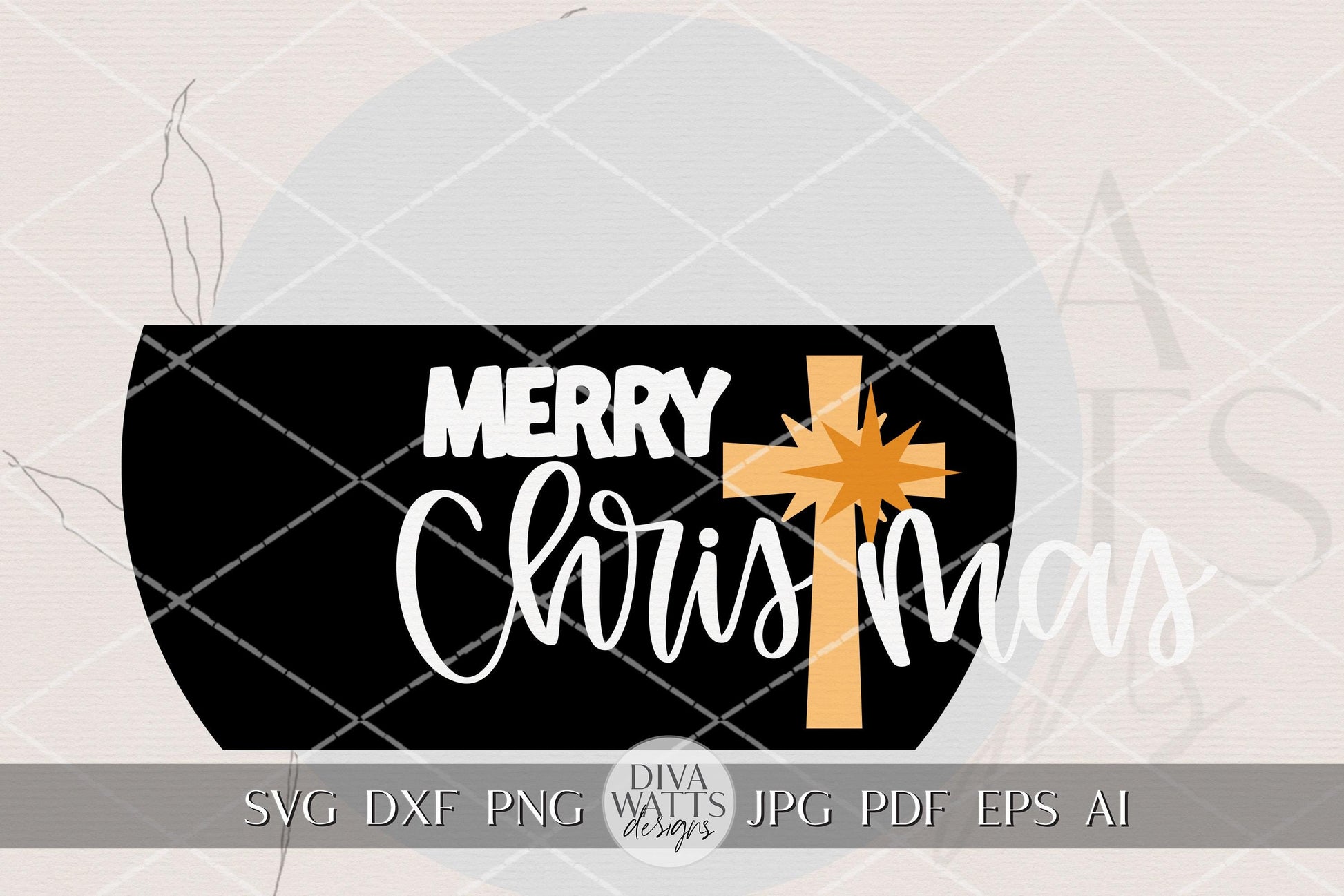 Merry Christmas Cross Round Door Hanger SVG File for Laser Cutting | Religious Christmas Porch Sign SVG | Nativity-Inspired Holiday Design