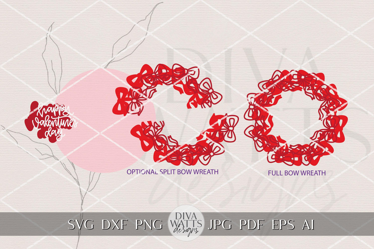 Happy Valentine’s Day Round Door Hanger SVG with Layered Ribbon Wreath Design for Glowforge xTool Laser Cutting DIY Porch Decor Sign