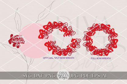 Happy Valentine’s Day Round Door Hanger SVG with Layered Ribbon Wreath Design for Glowforge xTool Laser Cutting DIY Porch Decor Sign