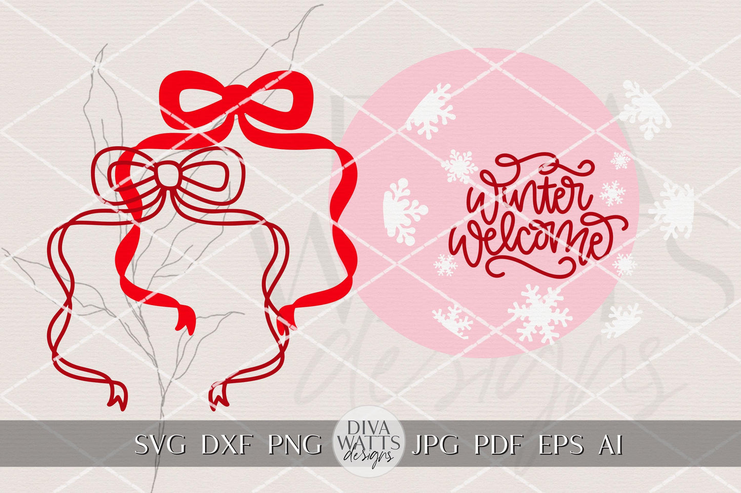 Winter Welcome Round Door Hanger SVG with Layered Bow and Snowflake Wreath Design for Glowforge xTool Laser Cutting Winter Porch Sign