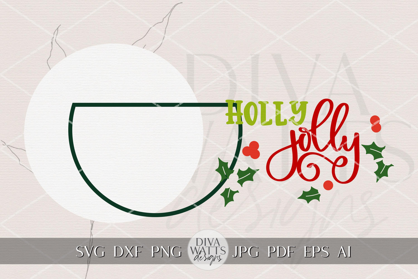 Holly Jolly Christmas Round Door Hanger SVG | Layered Laser Cut File for Glowforge xTool OMTech | Holiday Porch Sign Digital Download