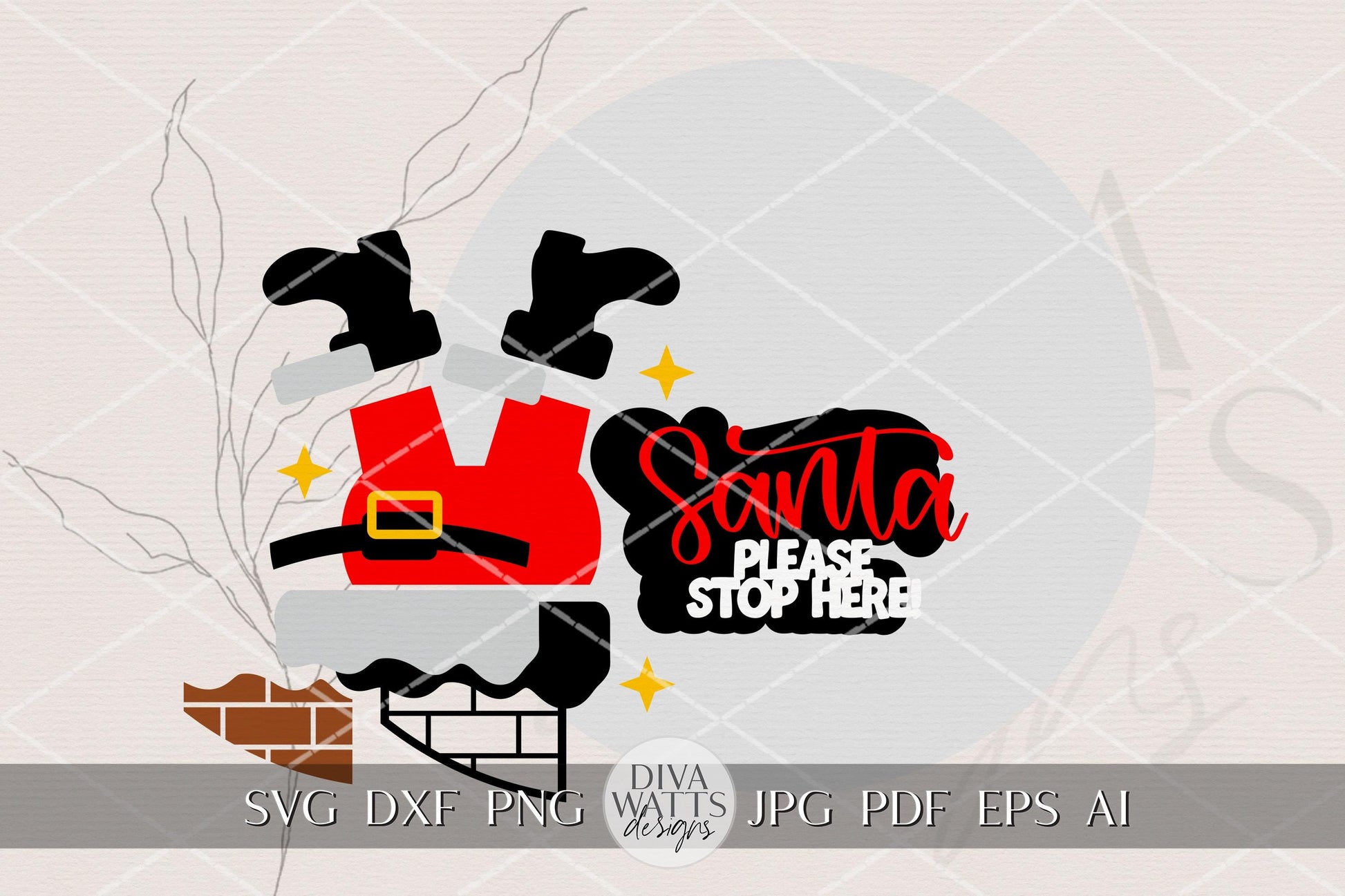 Santa Please Stop Here SVG | Funny Christmas Door Hanger SVG for Laser Cutting | Santa Legs Chimney Sign | Holiday Porch Decor Glowforge
