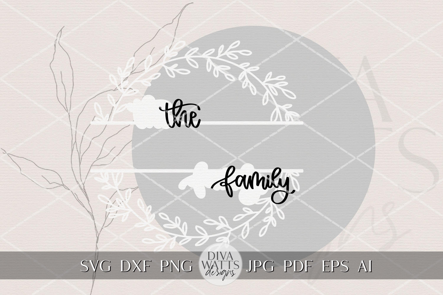 Personalized Family Name Round Door Hanger SVG | Split Monogram Wreath Laser Cut File | Rustic Farmhouse Sign for Glowforge xTool OMTech